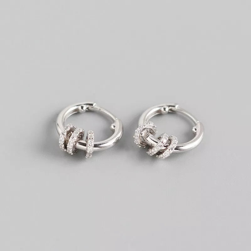 Sterling Silver Solid 13mm Hoop CZ Ring Sleeper Earrings Ear Piercing