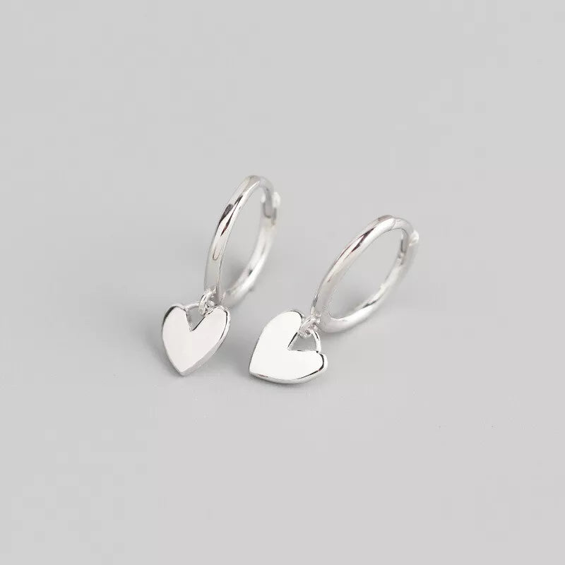 Sterling Silver Solid Heart Drop Dangle Hinged Hoop Earrings 1 PAIR