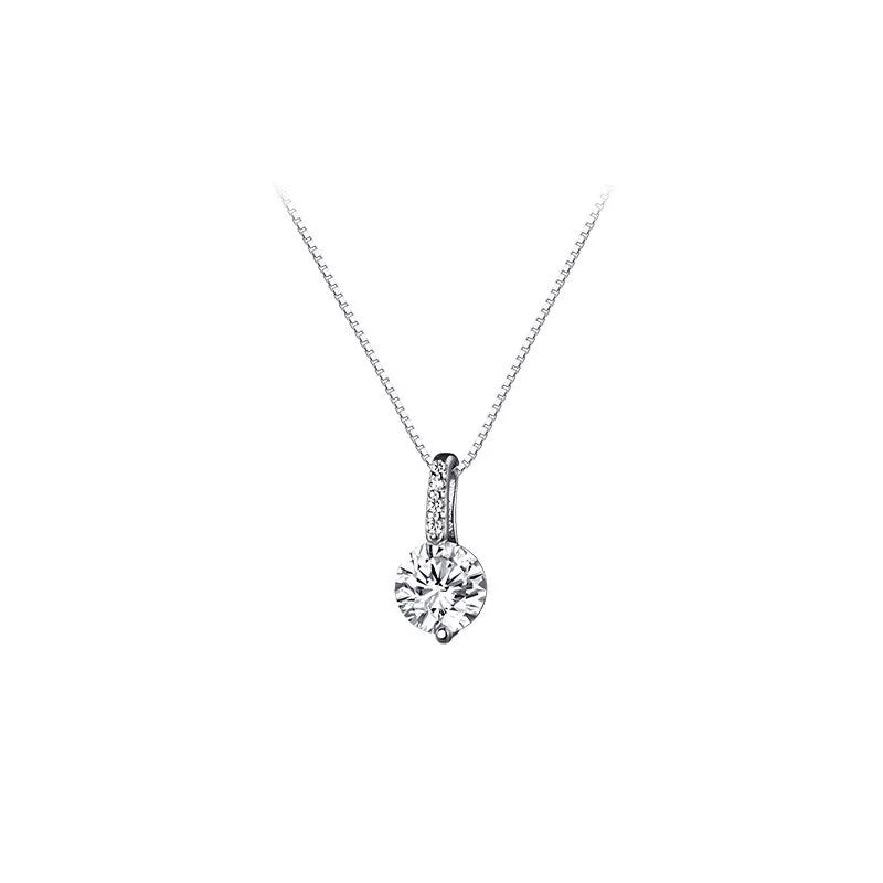 Sterling Silver 6mm Crystal Drop Pendant Box Chain Necklace Women's