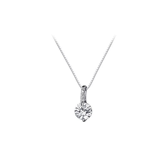 Sterling Silver 6mm Crystal Drop Pendant Box Chain Necklace Women's