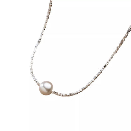 Silver Bullion Threaded 10mm Round Pearl Drop Pendant Necklace