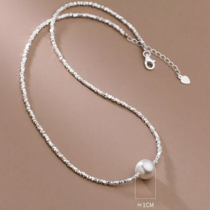 Silver Bullion Threaded 10mm Round Pearl Drop Pendant Necklace