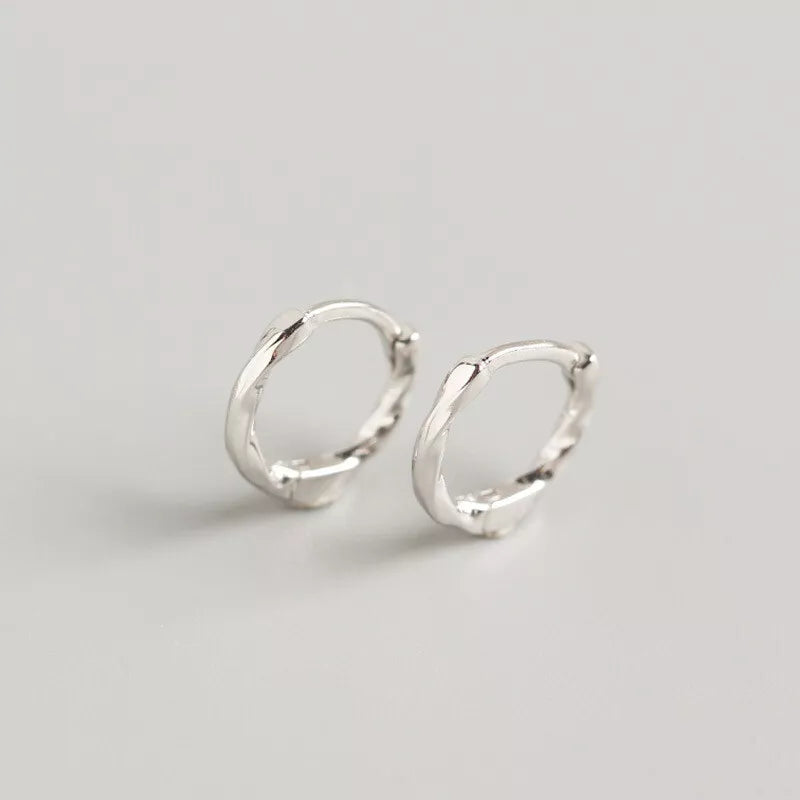 Sterling Silver Solid 10mm Twist Hoop Huggie Earrings