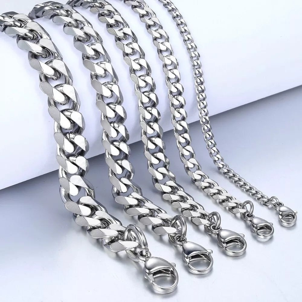 Stainless Steel Curb Cuban Link Bracelet Silver Men's Chain