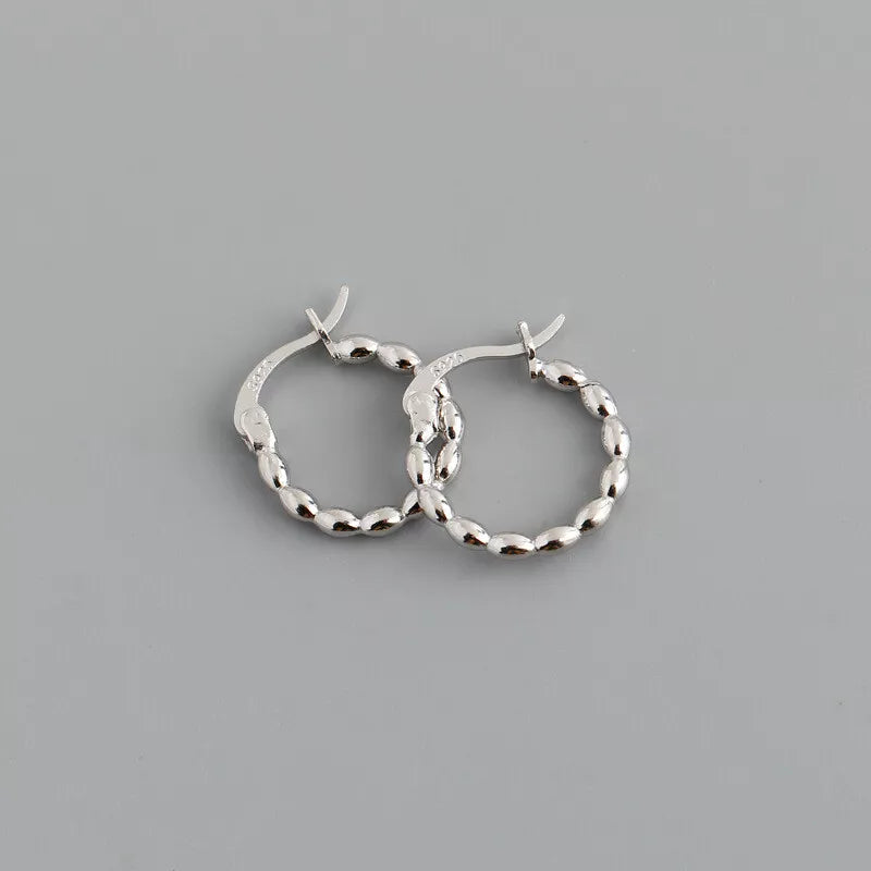 Sterling Silver 15mm-26mm Oval Bead Hoop Huggie Clip On Earrings