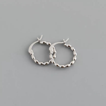 Sterling Silver 15mm-26mm Oval Bead Hoop Huggie Clip On Earrings