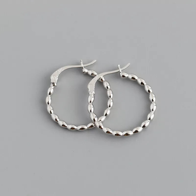 Sterling Silver 15mm-26mm Oval Bead Hoop Huggie Clip On Earrings