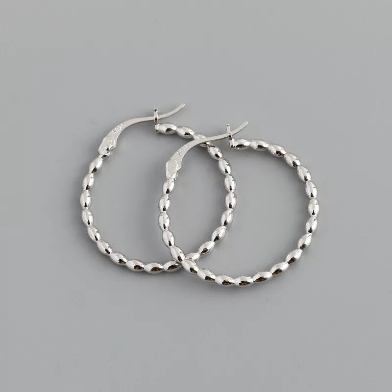 Sterling Silver 15mm-26mm Oval Bead Hoop Huggie Clip On Earrings