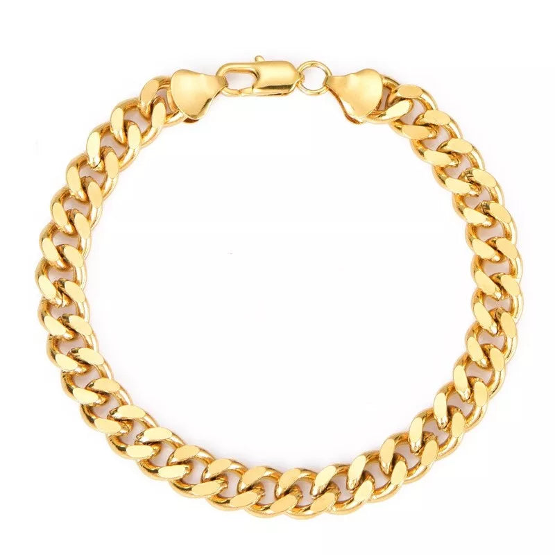 18K Gold Plated 8MM Classic Curb Chain Solid Link Bracelet